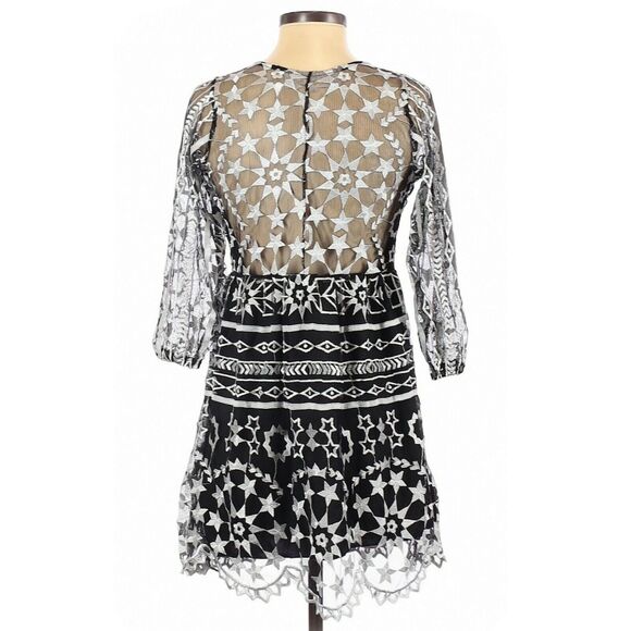 JEN'S PIRATE BOOTY Fortune babydoll embroidered black silver mesh mini dress XS - Picture 2 of 8